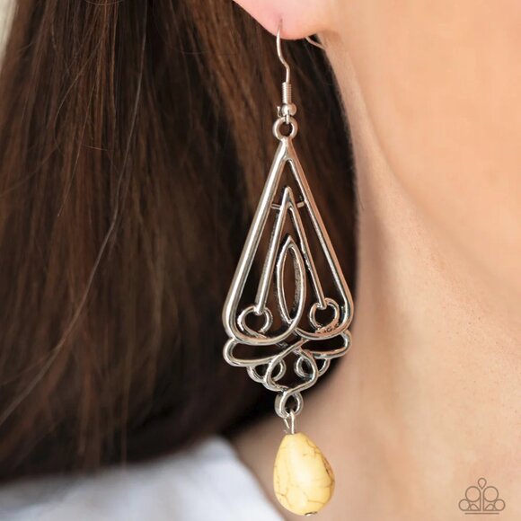 Paparazzi Jewelry - Transcendent Trendsetter - Yellow Earrings - Vintage - Picture 3 of 4